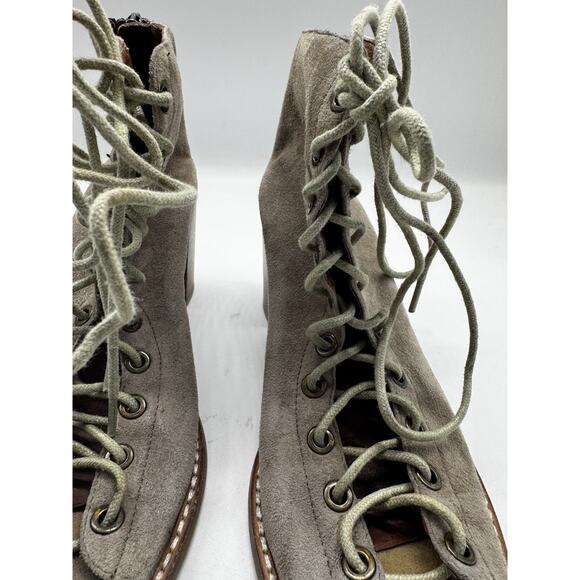 Jeffrey Campbell Light Brown Cors Suede Lace Up Sandals Block Heel Sz 7 Grunge - Picture 5 of 11